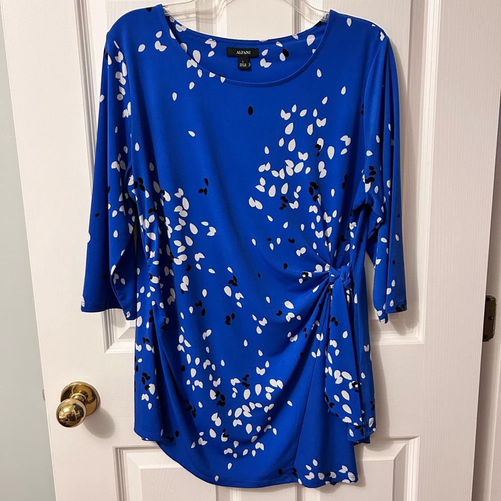 Alfani Women's Cobalt Blue Patterned Blouse